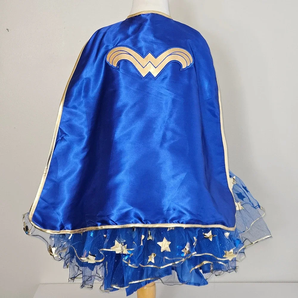 Rubies Wonder Woman Costume Kids Medium 7/8 Red Blue Good Sequins Tutu Cape